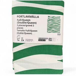 IKEA PORTLAKMALLA Full Queen Green & White Duvet Cover & Pillowcases